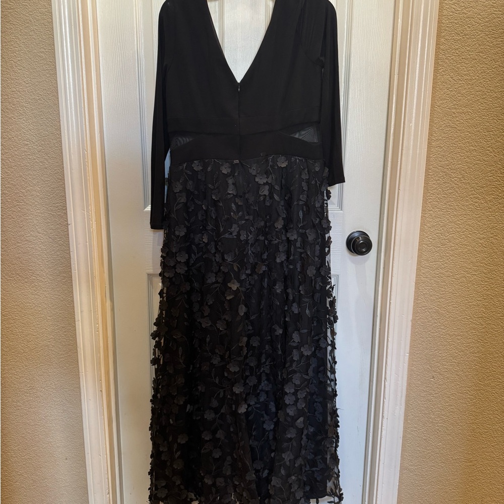 Xscape Black Long Sleeve Dress with Floral Detailing 12P